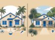 Two Florida rental homes compared with insurance, flood, maintenance, and location symbols.