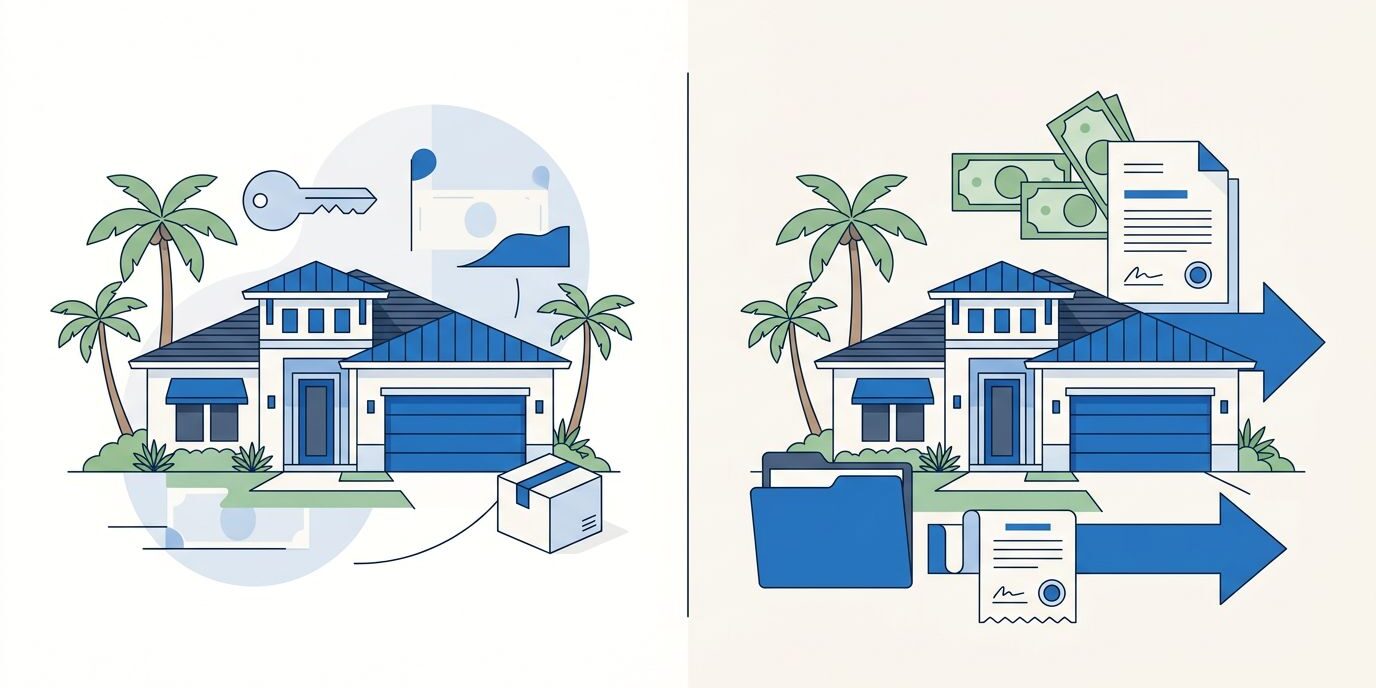 Florida Home Sale Options Split view of a Florida home showing rental and sale options.
