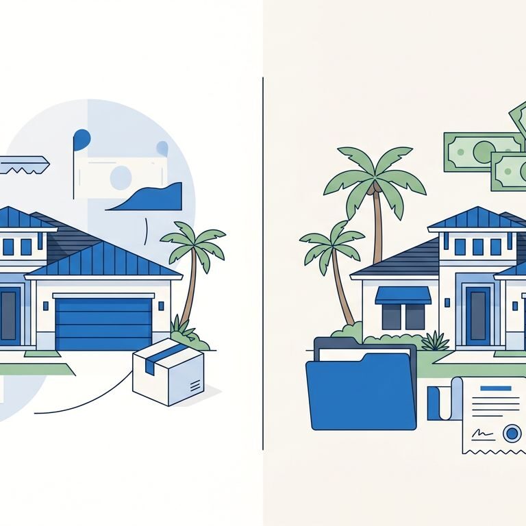 Split view of a Florida home showing rental and sale options.