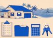 Florida rental home beside a checklist, lease folder, calculator, and keys.