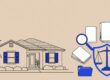 Florida rental home beside screening papers, verification documents, a magnifying glass, and a justice scale.