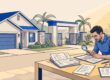 Buyer reviewing HOA documents beside a Florida rental home and community entrance.