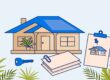 A Florida rental home with a key, blank documents, and a second house on a planning board.