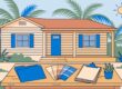 A lease folder, paint sample, and inspection records on a table before a Florida bungalow.