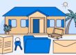 A rental home with lease papers, keys, a blue folder, suitcase, and deposit envelope.
