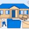 A rental home with lease papers, keys, a blue folder, suitcase, and deposit envelope.