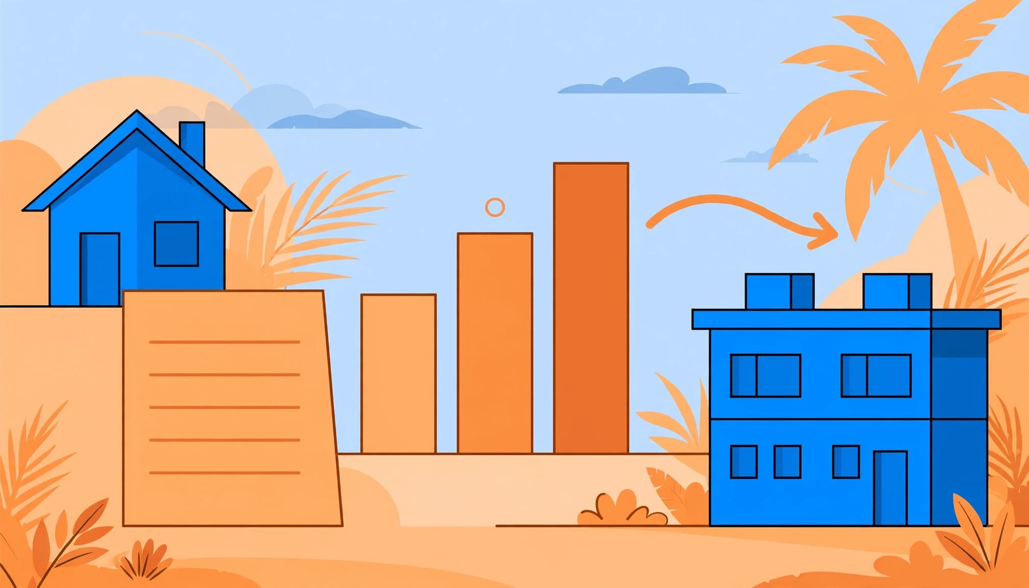 Illustrated rental property sale with accumulated deductions and a replacement investment property