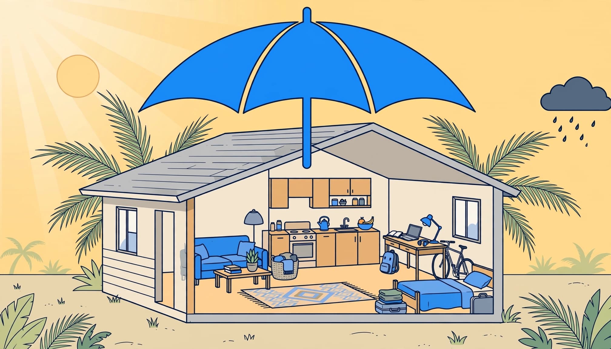 Florida renters insurance requirement illustrated with a rental home and protected personal belongings