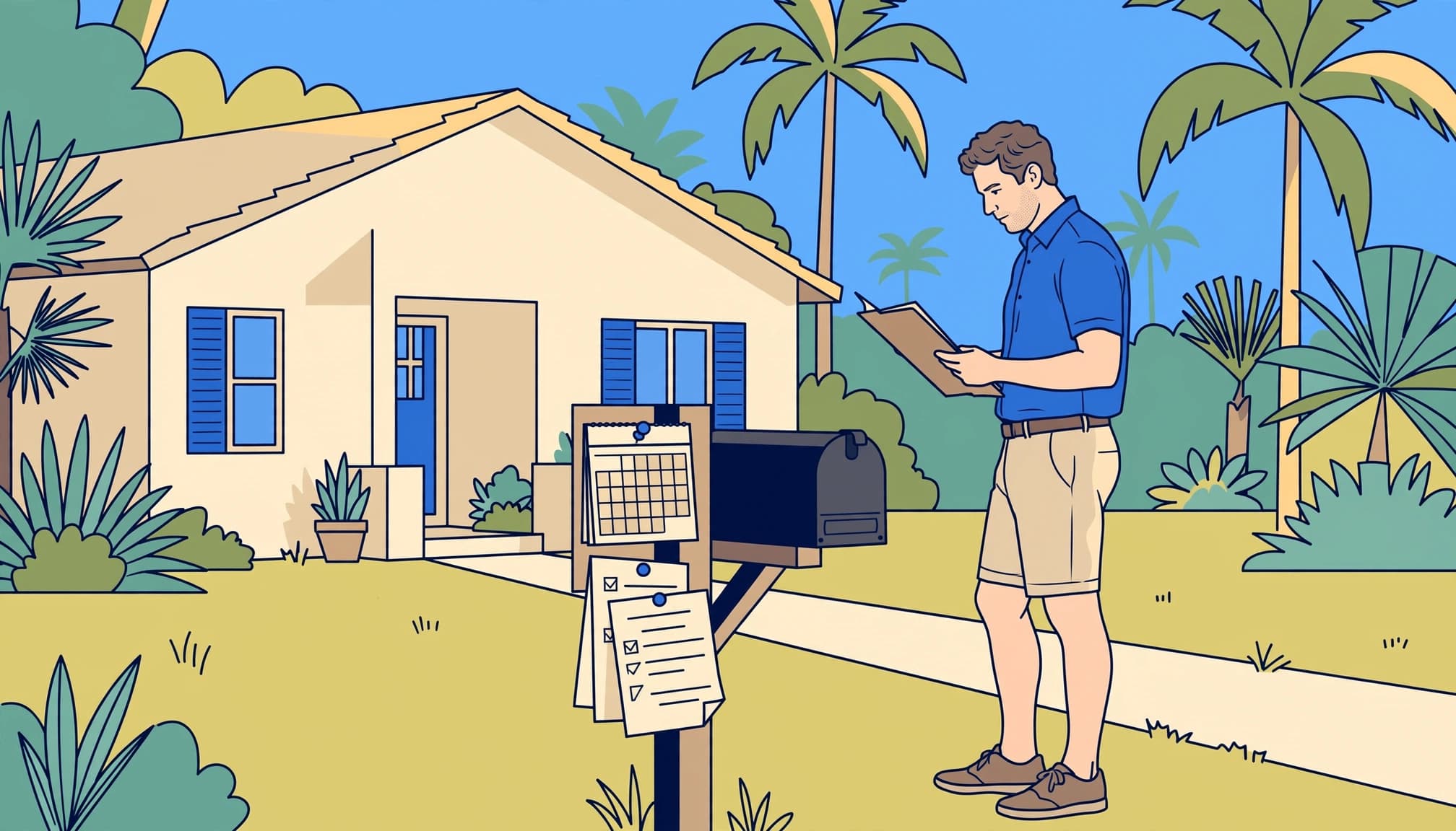 Florida landlord retaliation guidance illustrated by an owner holding rental records beside a Florida home.