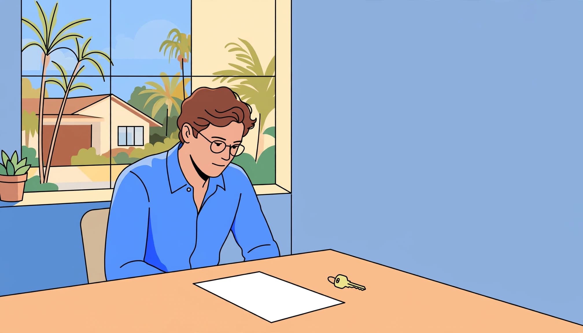 Florida radon disclosure illustration showing an owner reviewing rental documents
