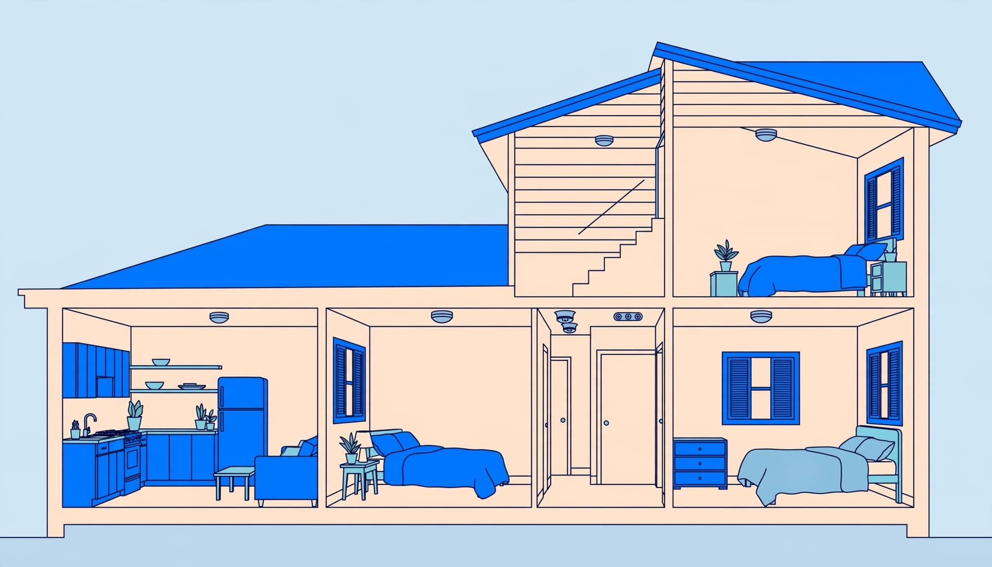 Florida smoke alarm requirements illustrated with bedroom and hallway alarm locations