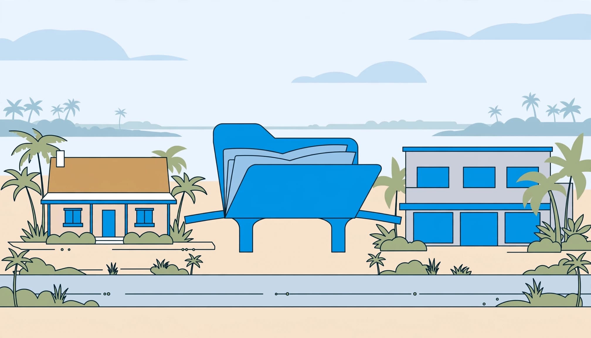 Florida 1031 exchange illustration showing a rental home and commercial replacement property